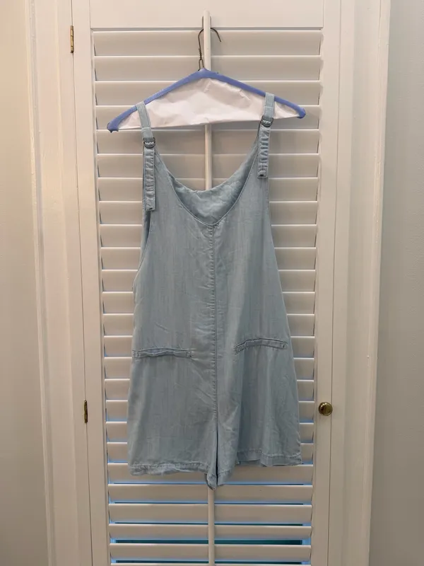 Bishop + Young Chambray Romper Small Light Blue Pocket Sleeveless - Image 5