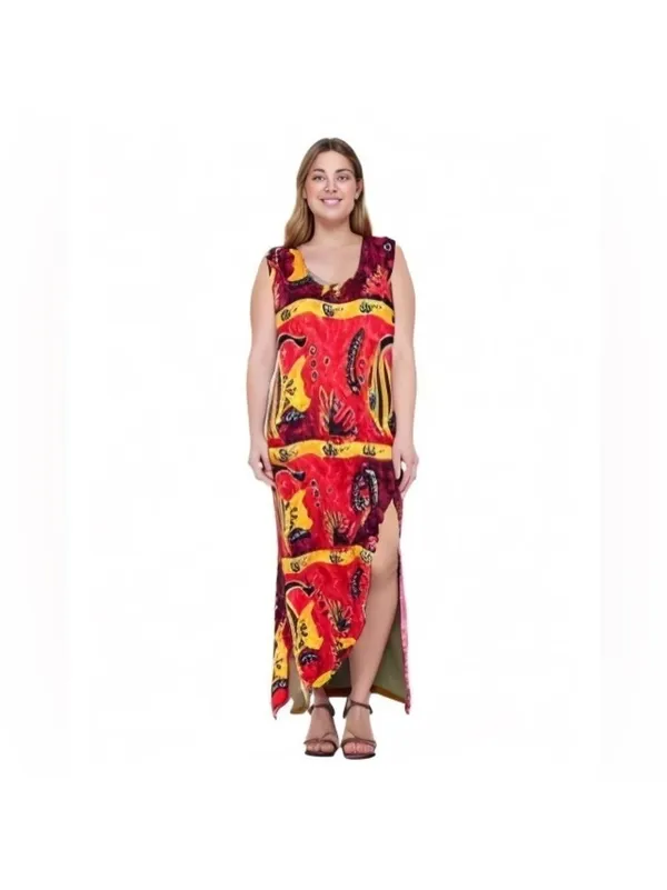 Dunn’s River Falls Jamaica Ocean Fish Sea Life Red Sleeveless Maxi Dress Vintage - Image 3