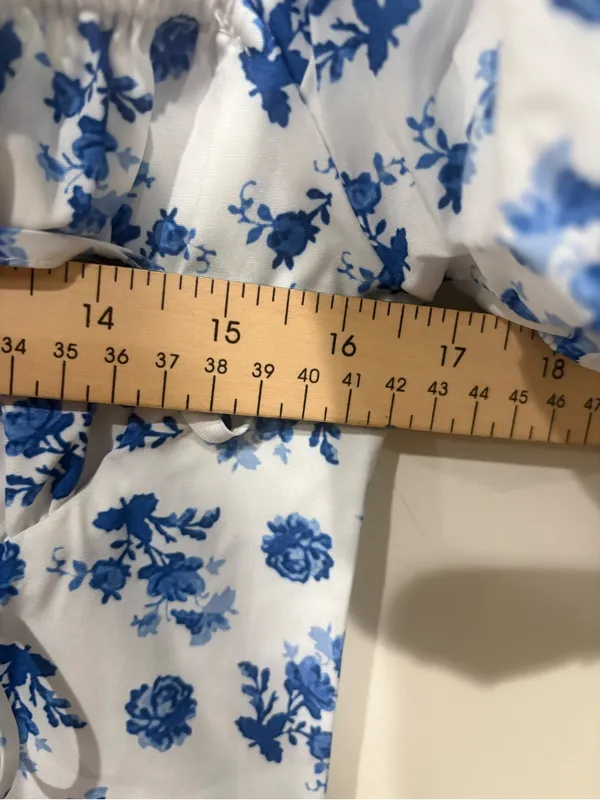 Blue Floral Puff-Sleeve Midi Dress Size M - Image 6