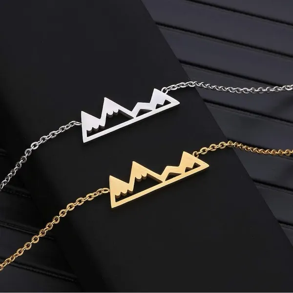 NEW Yellow Gold Plated Snowy Mountain Bar Pendant Necklace, 16-18”‎ - Image 9