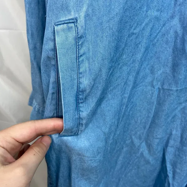 NEW Como Vintage women's light blue denim indigo long sleeve collared dress S‎ - Image 3