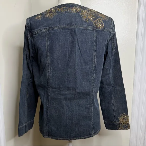 Chico’s Embroidered Sequin Open Front Jean Jacket Size 1 Chico (Med 8) Floral - Image 5