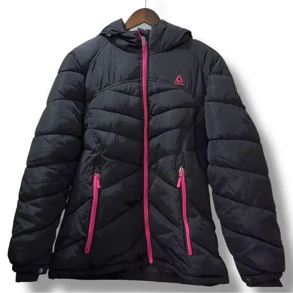 Reebok | NWOT Women's Black Pink Trim Thick Winter Puffer Jacket Coat (size XL) - Image 4