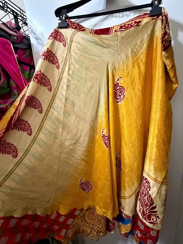 Indian Silk Reversible Wrap Skirt Yellow - Image 6