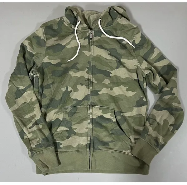 Olive Green Camo Camouflage Zipper Sweater Sweatshirt Hoodie Outerwear Size S ✨ - Image 3