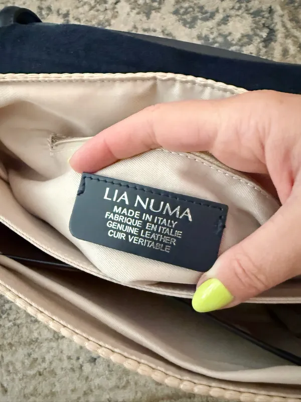 Lia Numa Italian Raffia Leather Saddle Bag Purse - Image 5