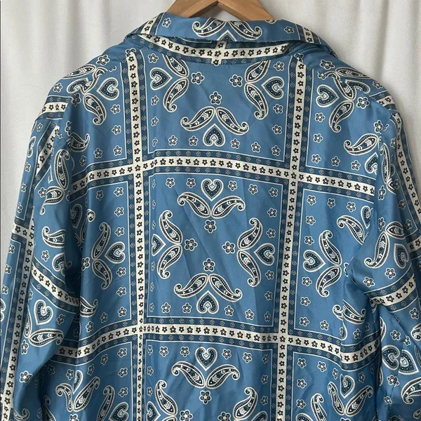 Sandro Blue Paisley Long Sleeve Collared Chloe Silk Mini Dress **Size 40/US 8** - Image 8