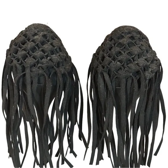 Steve Madden Tipsyy Black Suede Fringe Heels Sz 6 - Image 8