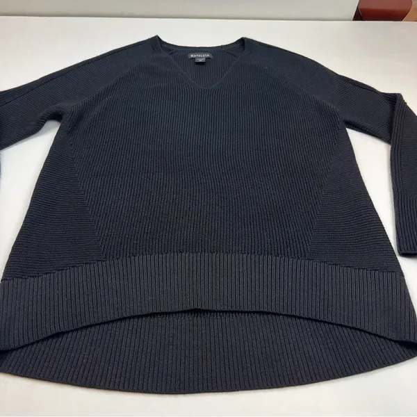 Athleta Women Black Hanover Merino Wool Blend V-Neck Sweater Top Athletic SZ XS‎ - Image 7
