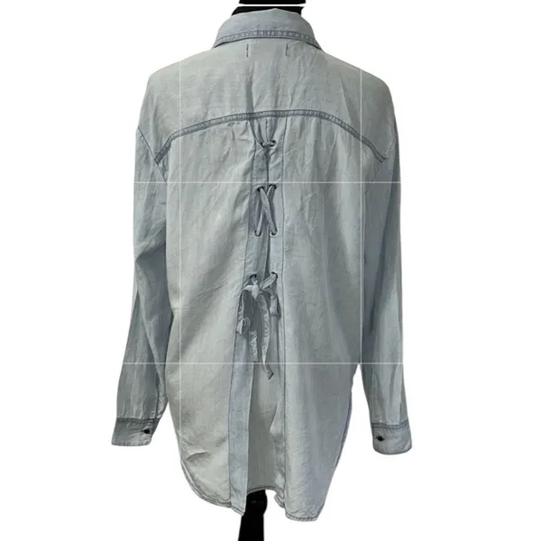 Knox Rose Blue Denim Button Down Denim Shirt(Size Small) - Image 2