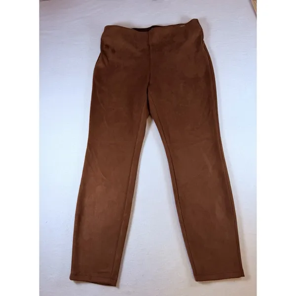 T Tahari Pants Womens Medium Brown‎ Faux Leather High Rise Stretch Pull On Slim - Image 2