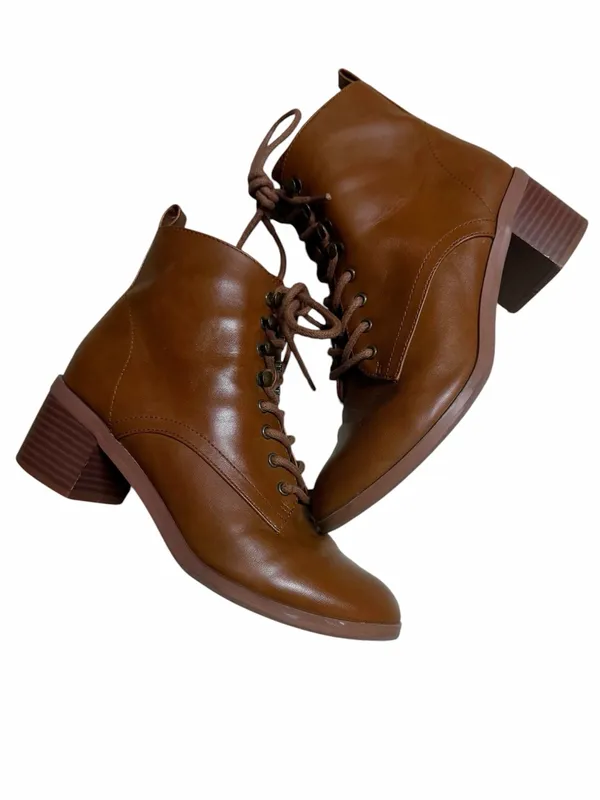 LOFT Brown Lace Up Vegan Leather Block Heel Boots Size 5.5 - Image 3