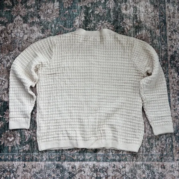 Cozy Cardigan 2XL Cream Waffle Knit Button Front Chic Coastal Grandma Sweater - Image 4
