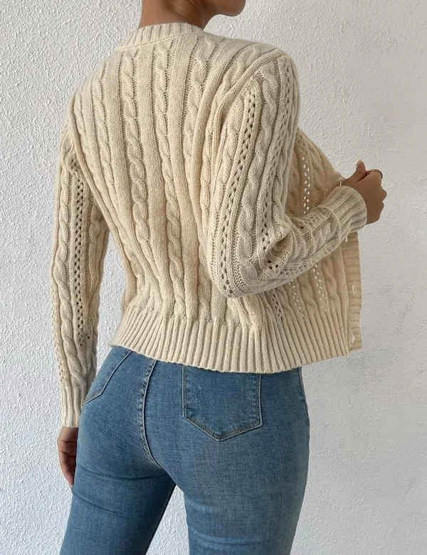 Beige Cable Knit Cardigan - Image 2
