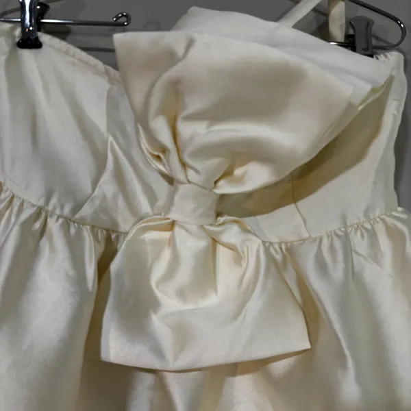 Petal & Pup Ellah Satin Bow Front Mini Dress Ivory White Size Medium M - Image 4