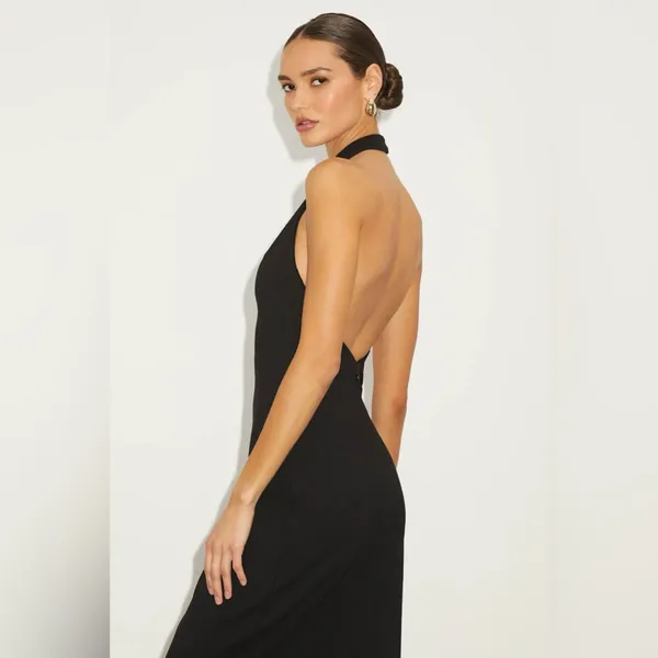LULU’S Chic Masterpiece Black Backless Trumpet Hem Midi Dress - Image 4