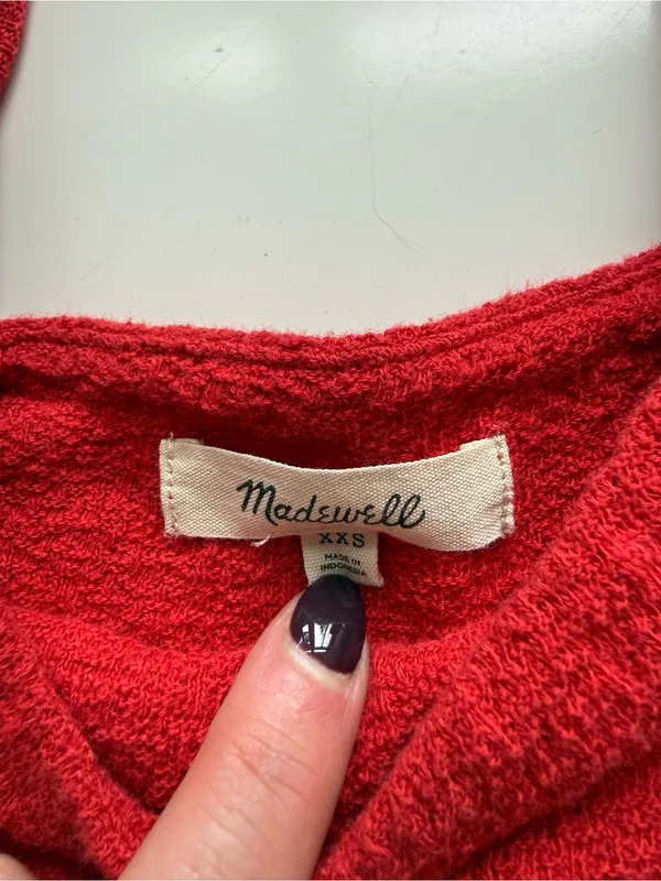 Madewell Red Puff Sleeve Square Neck Peplum Cotton Peasant Top Size XXS - Image 6