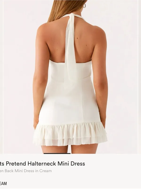 NWT Peppermayo Cream Halter Mini Dress with Ruffle Hem, 8 - Image 2