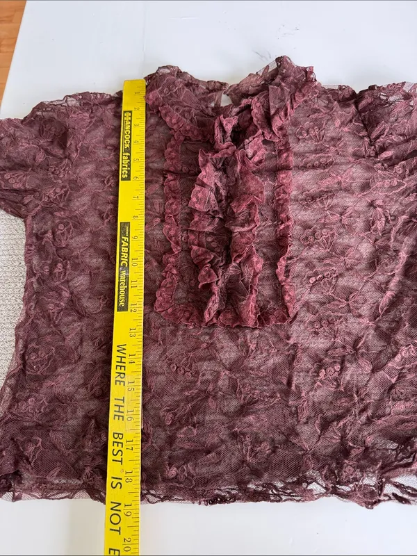 Vintage Brown Floral Lace Ruffle Blouse - Image 7