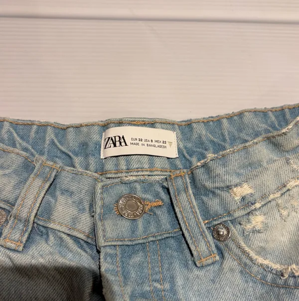 ZARA Blue Denim Shorts Light Wash Distressed - Image 2