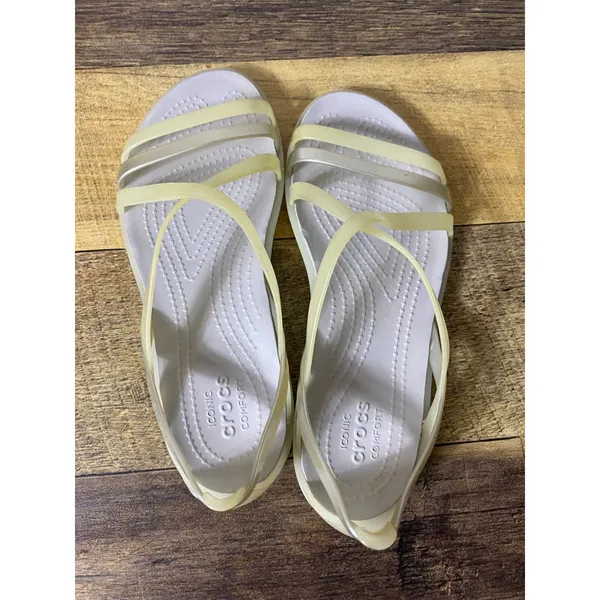 Crocs Sandals Womens 4 Isabella Pale Yellow Gold Strappy Slip On‎ Gladiator - Image 4