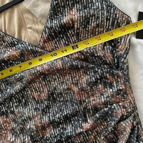 NTW Boston Proper Sequin V Neck Faux Wrap Knee Length Frimge Dress SIZE 6 - Image 8