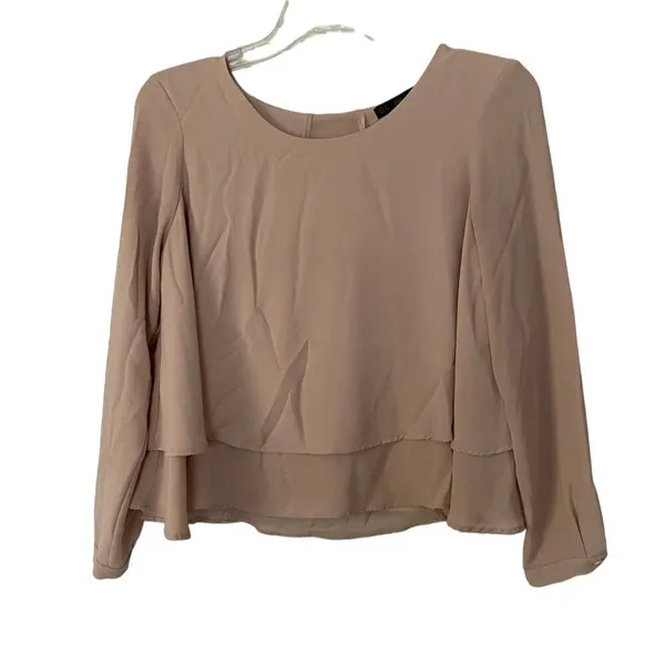 Zara Basic Tan Layered 3/4 Sleeve Boxy Flowy Chiffon Blouse Size XS - Image 2