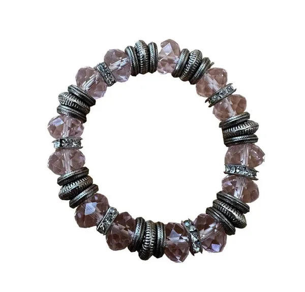 Pair of Pink and Purple Crystal Stretch Bracelets - Image 7