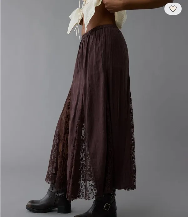 american eagle brown high waisted lace detail maxi skirt - Image 5