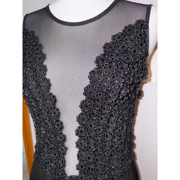For Love & Lemons Black Sheer Mesh Floral Lace Mini Dress Size M skater daisy‎ - Image 3