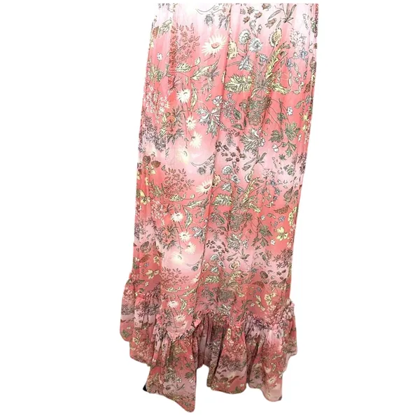 By TiMo Smocked Maxi Dress Floral Chiffon Ruffle Thin Straps Orange Medium NWOT - Image 4