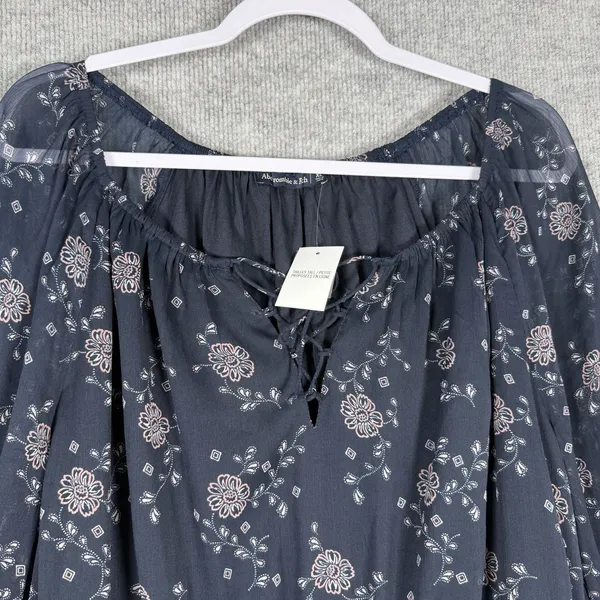 Abercrombie and Fitch Size-XL Mini Dress Floral Stretch Waist Dark Blue - Image 9