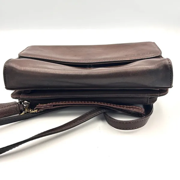 Vintage‎ Fossil Brown Leather Crossbody Organizer Wallet Bag Kiss Lock Y2K - Image 11