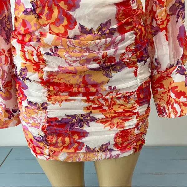 New Runaway The Label Acadia Dress Sz S / 4 Floral Ruched Long Sleeves Mini NWT - Image 6