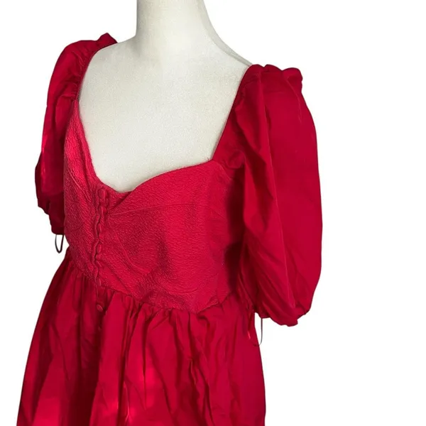 Maeve Anthropologie Red Smocked Puff Sleeve Mini Dress XL Petite NWT - Image 4