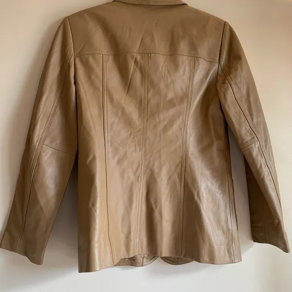 Talbots Tan Leather Blazer Women Size 6 Vintage Formal Casual Business Brown - Image 6