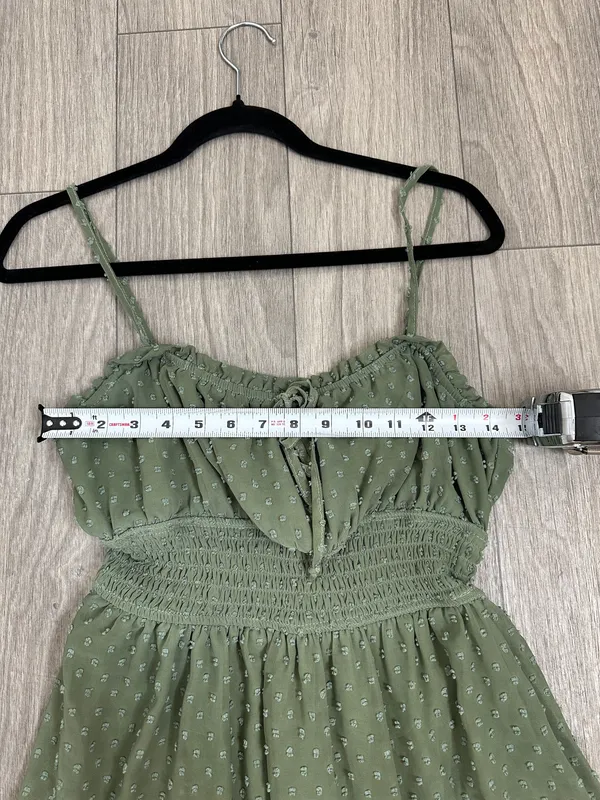 Trixxi Sage Green Swiss Dot Smocked Mini Dress Size Small Boho Cottagecore - Image 6