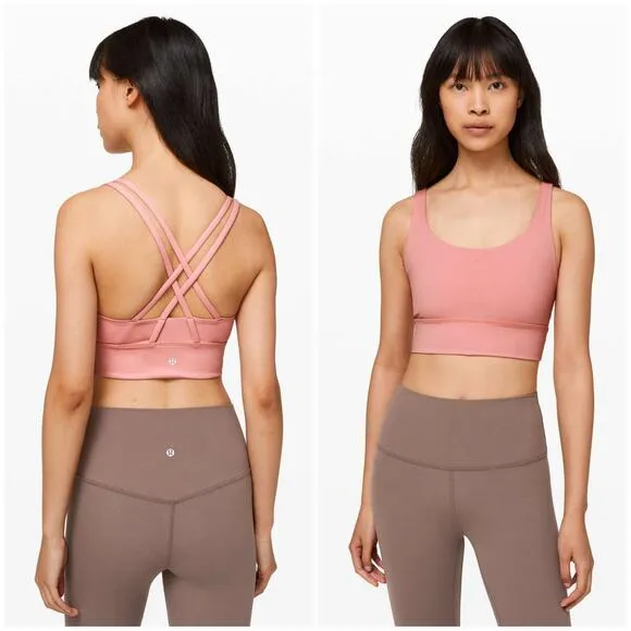 Lululemon Energy Bra Long Line Peach Pink Size 4 Strappy Back Yoga Gym Run - Image 2
