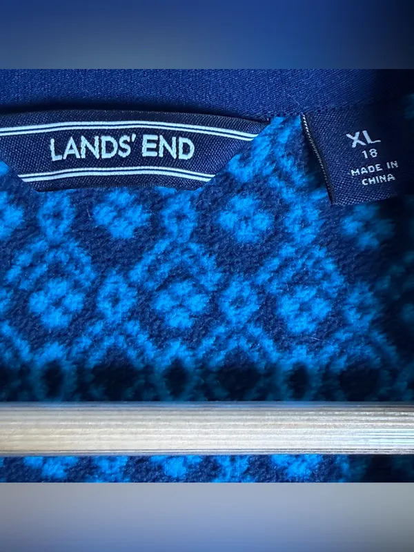 Lands End Women’s XL 18 Blue Teal Geometric Fleece Quarter Zip Pullover Gorpcore - Image 5