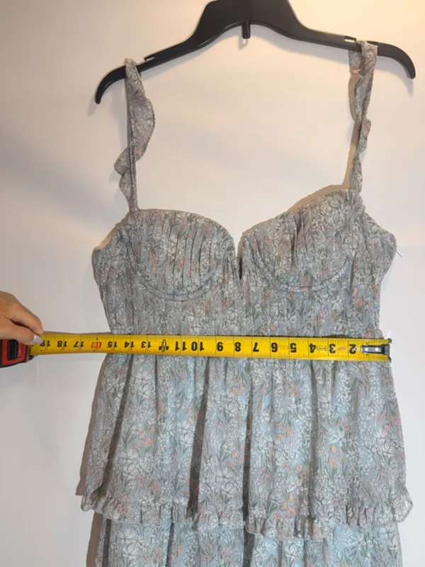Anthropolgie ASTR The Label Blue Pink Floral Flutter Strap Ruffle Maxi Dress Med - Image 8