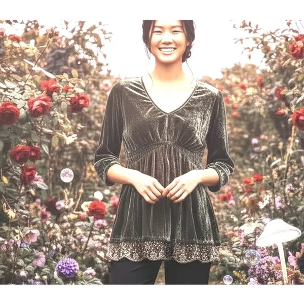 Live and Let Live Dress Tunic SZ Med Petite Velvet Sequin Babydoll Y2K Steampunk - Image 10