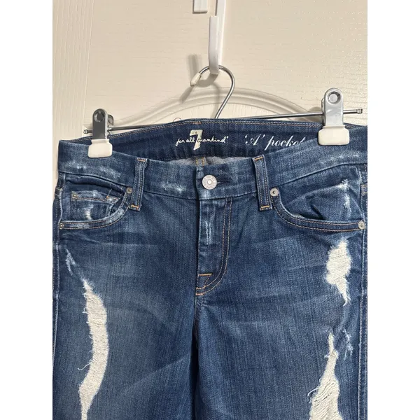 7 For All Mankind A Pocket Distressed Flare Jeans Destroyed Y2K Indie Sleaze - Image 4