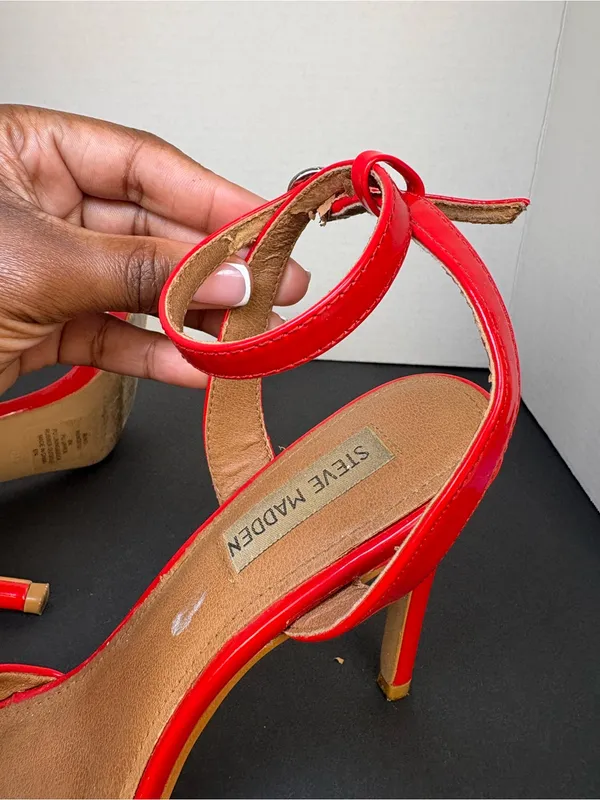 Steve Madden Red Patent Stiletto Ankle-Strap Sandals - Image 7