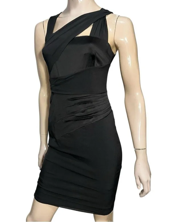 Reiss Women’s Size 4 Black Satin Sleeveless Asymmetrical Sheath Dress - Image 3