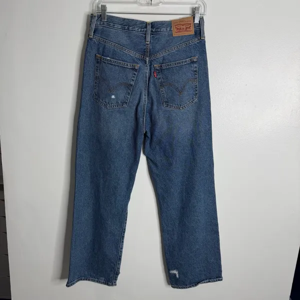 Levis Ribcage Straight Ankle Jean Super High Rise Distressed Blue 28 ×‎ 27 Edgy - Image 4