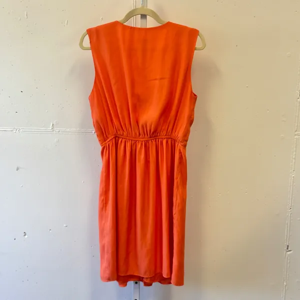 Bar III Orange Sleeveless V-Neck Zip Front Pleated Dress MDW-471 Women's Large - Image 2