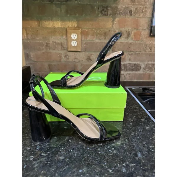 SAM Edelman "Kia" ankle strap black Patent block heel women Size 10 Wide - Image 3