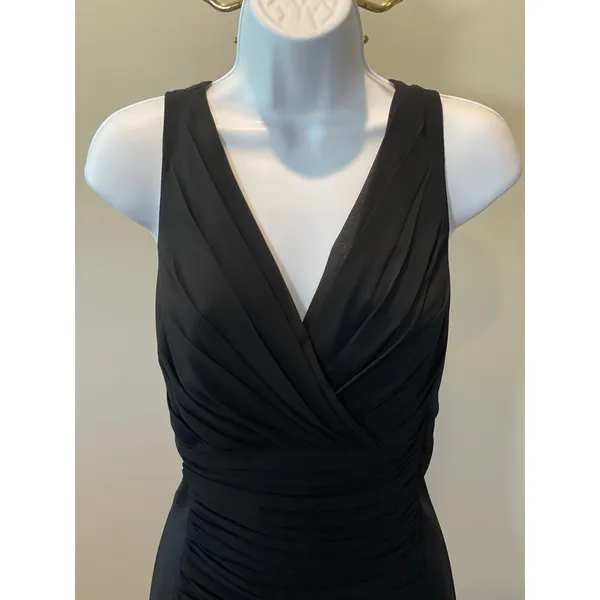 White House Black Market Ruched Dress Satin Chiffon Black Size 10 - Image 4