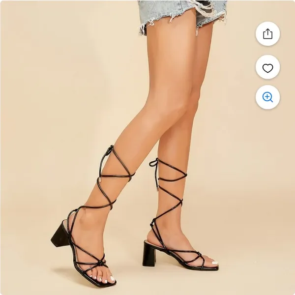 Elegant Women’s Lace Up Square Toe Black Heels Size US 9 - Image 6
