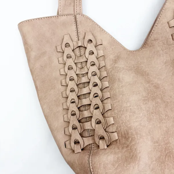 Anthropologie Carson Faux Leather Braided Tote Bag Tan Boho Bohemian Festival - Image 5